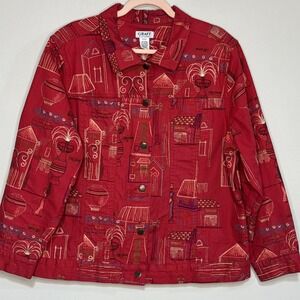 Graff by Um Company Jacket Womens Sz XL Red Shacket embroidered Tribal #150